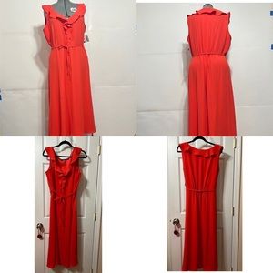 Nine West NWT Sz 18 Papaya Sleeveless Ruffles Collar V  Neck Madi Dress